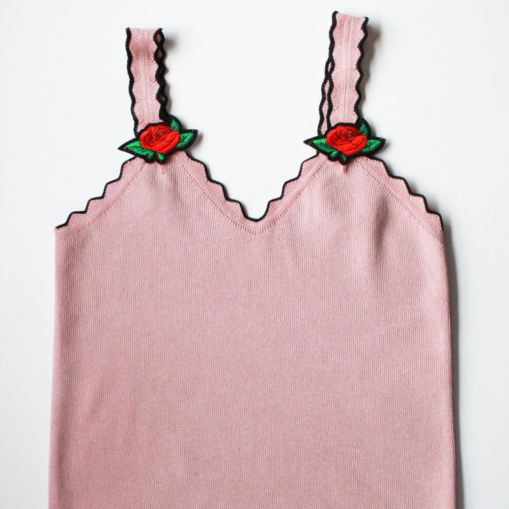 Rose Tank Top, Pink Tank Top, Scalloped Tank Top Sweetheart Neckline - SIZE SMAL